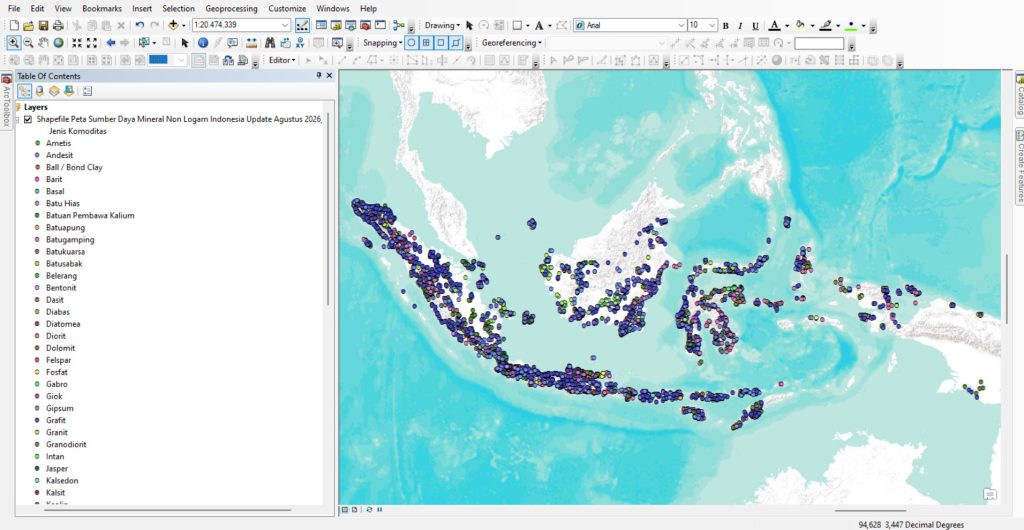 Shapefile (SHP) Peta Sumber Daya Mineral Non Logam Indonesia Update Terbaru