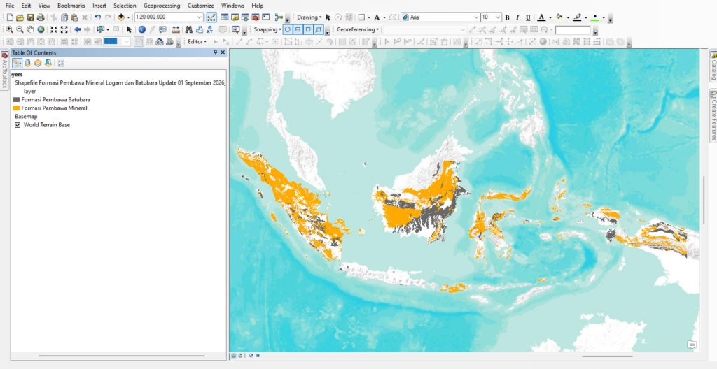Shapefile (SHP) Formasi Pembawa Mineral Logam dan Batubara Indonesia Update Terbaru