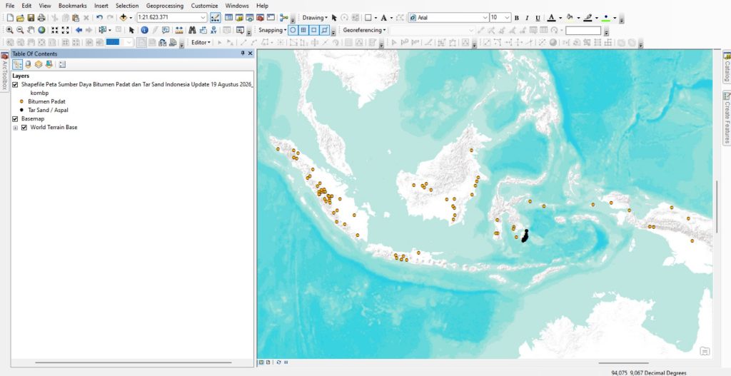 Shapefile (SHP) Peta Sumber Daya Bitumen Padat dan Tar Sand Indonesia Update Terbaru
